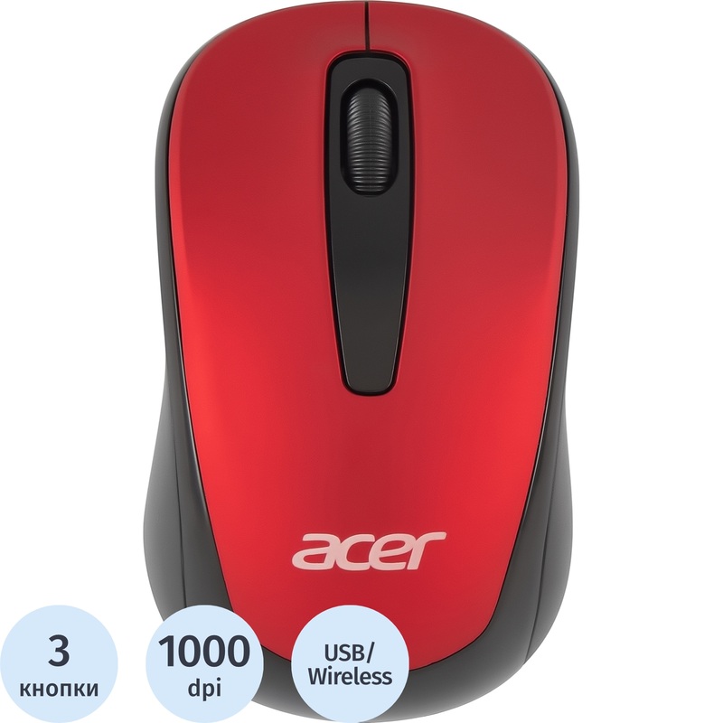 Изображение товара Беспроводная мышь Acer OMR136 красная оптическая USB 1000 dpi