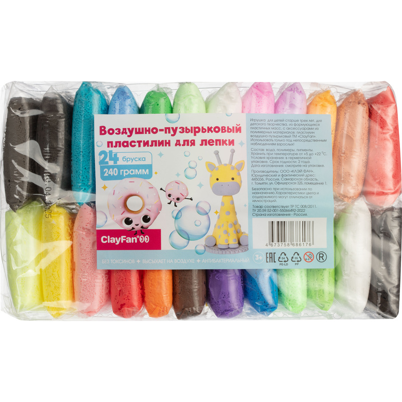 Изображение товара Воздушный пластилин ClayFan 24 цвета 240 г для творчества моделирования детей