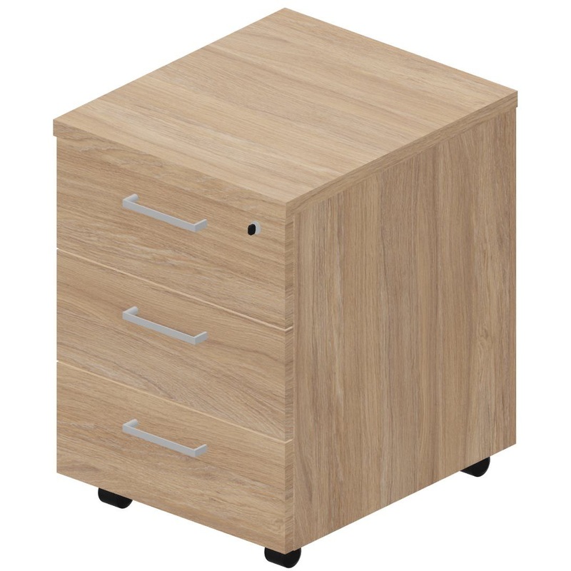 Изображение товара Тумба подкатная офисная с 3 ящиками замком и колесами дуб светлый