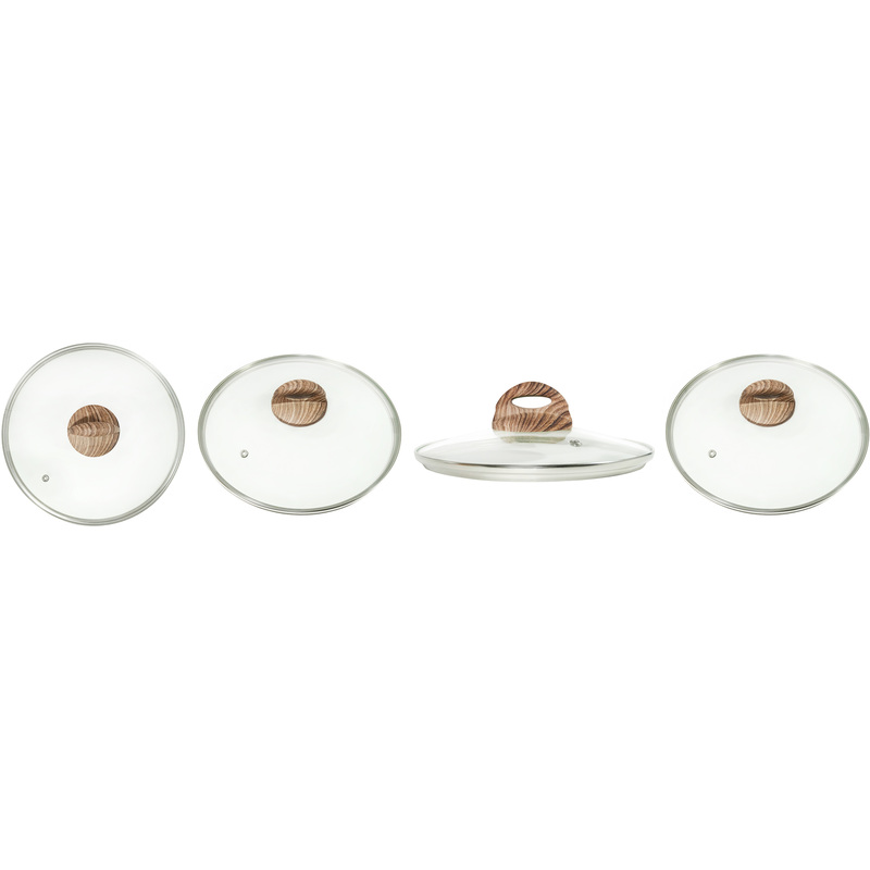 Изображение товара Набор крышек для кастрюль и ковшей Panairo Wood с металлическим ободком диаметр 16 см/20 см/22 см/24 см (4 предмета)