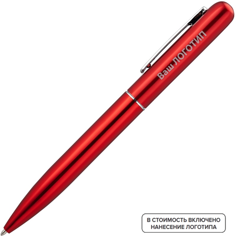 Изображение товара Ручка шариковая автоматическая Scribo синяя толщина линии 1 мм красный корпус (100 штук в упаковке) с лого
