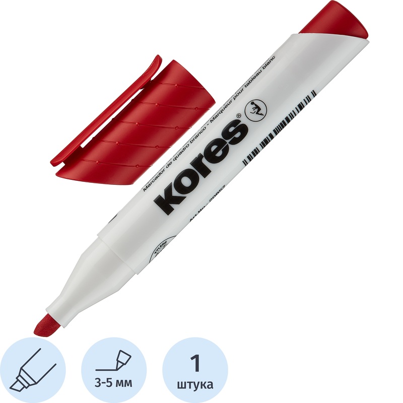 Изображение товара Маркер для белых досок Kores 20857 красный скошенный наконечник