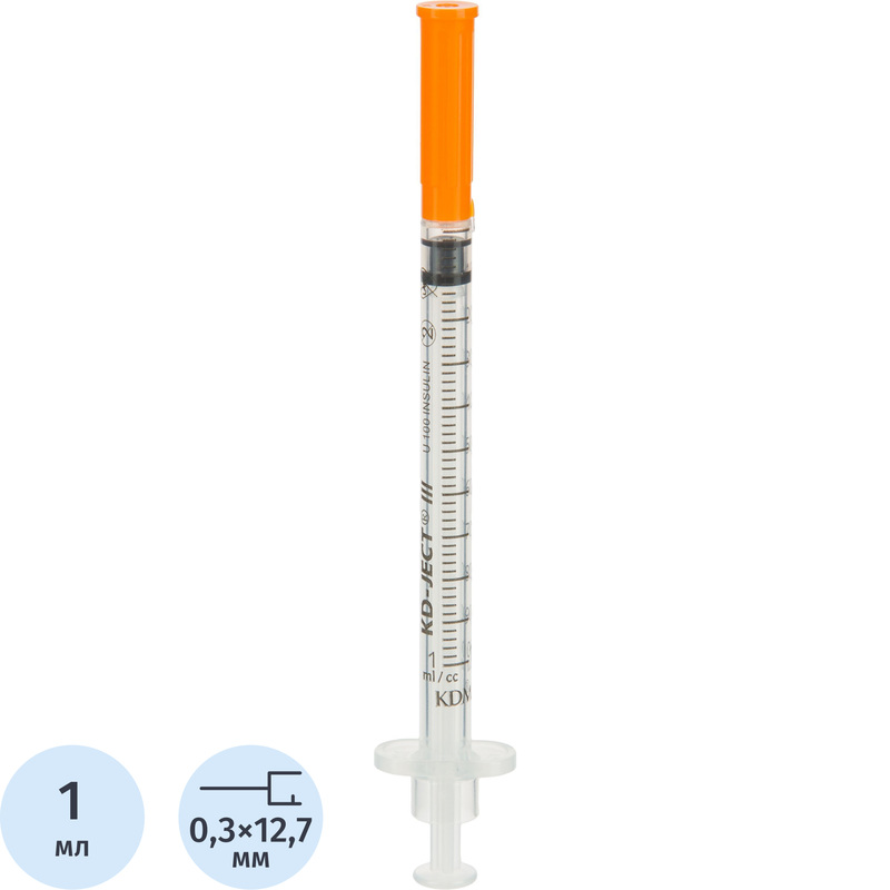 Изображение товара Инсулиновый шприц KD-ject 1 мл 30G U-100 стерилизованный 100 шт