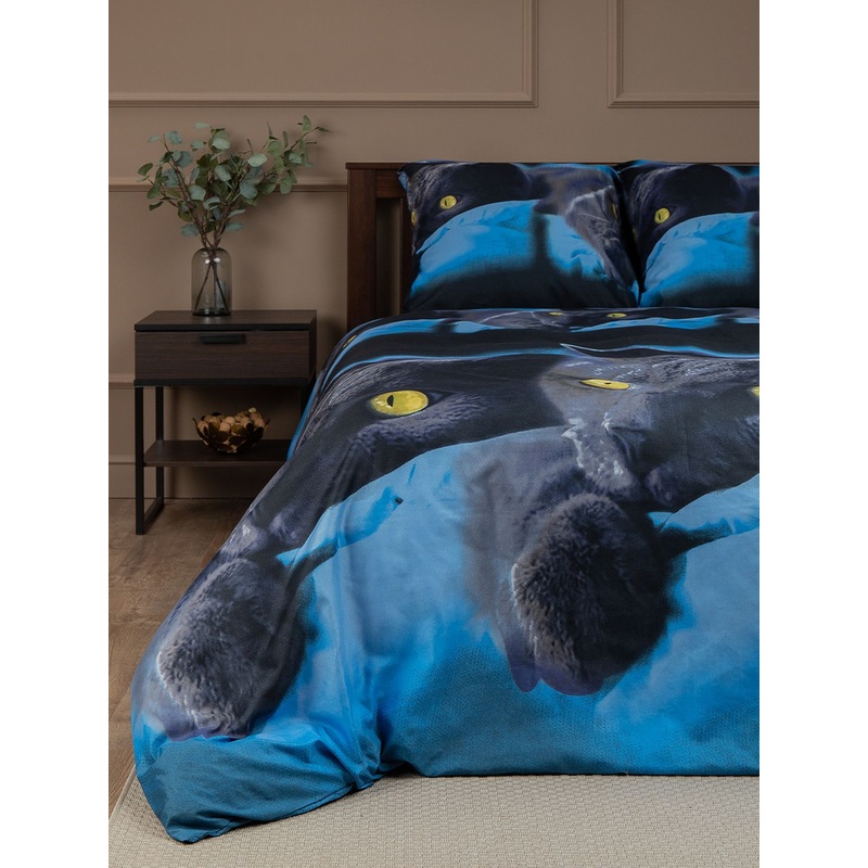 Изображение товара Постельное белье Amore Mio Meow 92929 2-спальное микрофибра синий