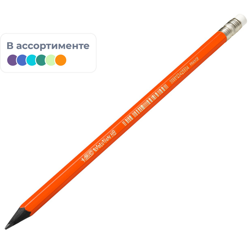 Изображение товара Карандаш чернографитный HB с ластиком Bic Evolution Fluo заточенный шестигранный
