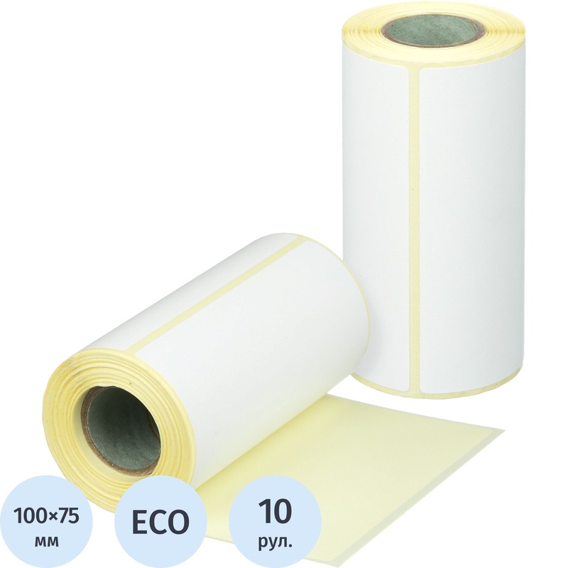 Изображение товара Термоэтикетки 100х75 мм ЭКО 25 мм диаметр втулки 10 рулонов по 150 этикеток