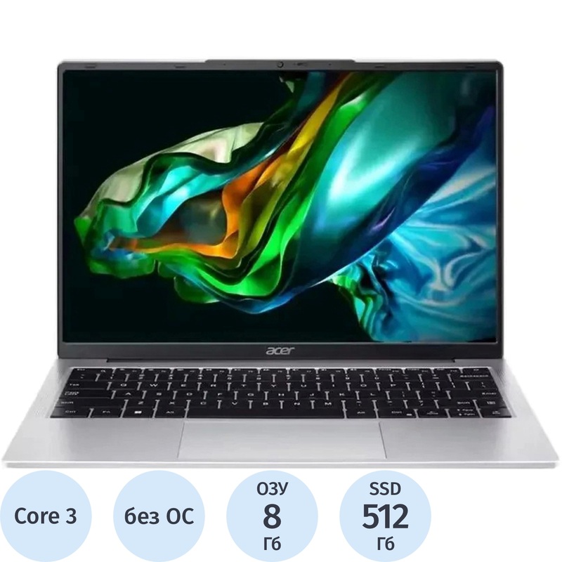 Изображение товара Ноутбук Acer Aspire Lite AL14-32P-36FE 14" серебристый Intel Core 3 N355/8 ГБ/SSD 512 ГБ (NX.D3HCD.003)