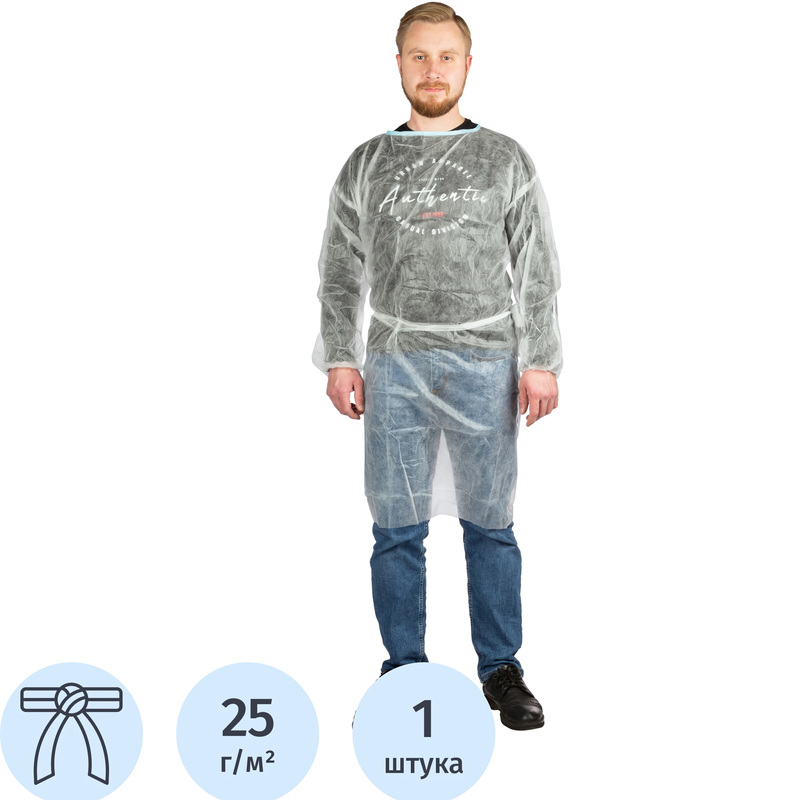 Изображение товара Одноразовый халат EleGreen на завязках белый 56-58 универсальный из спанбонда