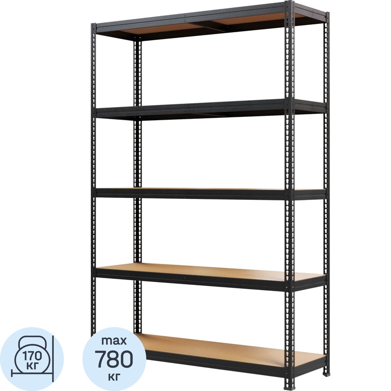 Изображение товара Металлический стеллаж с 5 полками чёрный 1200х400х1800 мм Металл-Завод