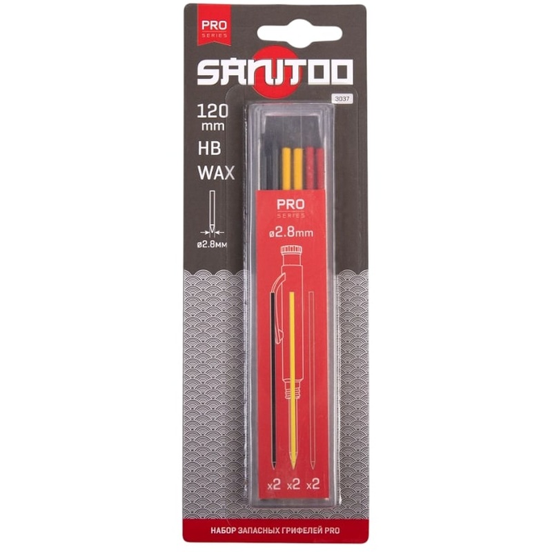Изображение товара Набор грифелей Sanitoo Pro 120 мм графит и воск 6 штук для разметки