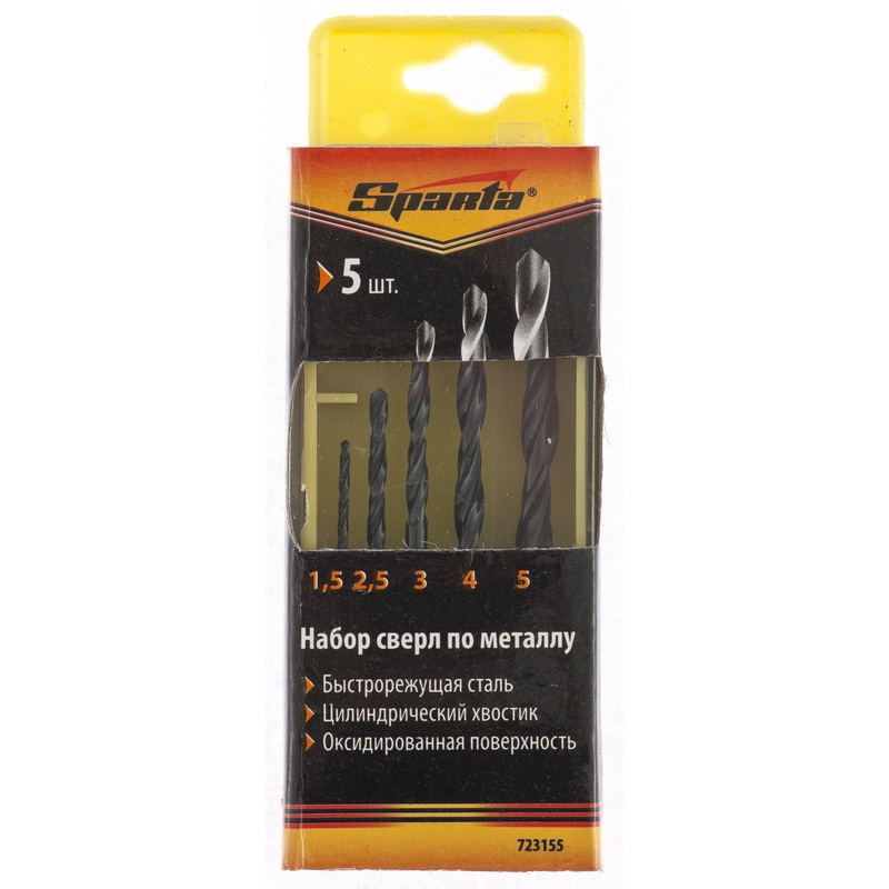Изображение товара Набор сверл спиральных по металлу Sparta 5 предметов диаметр 1.5 2.5 3 4 5 мм