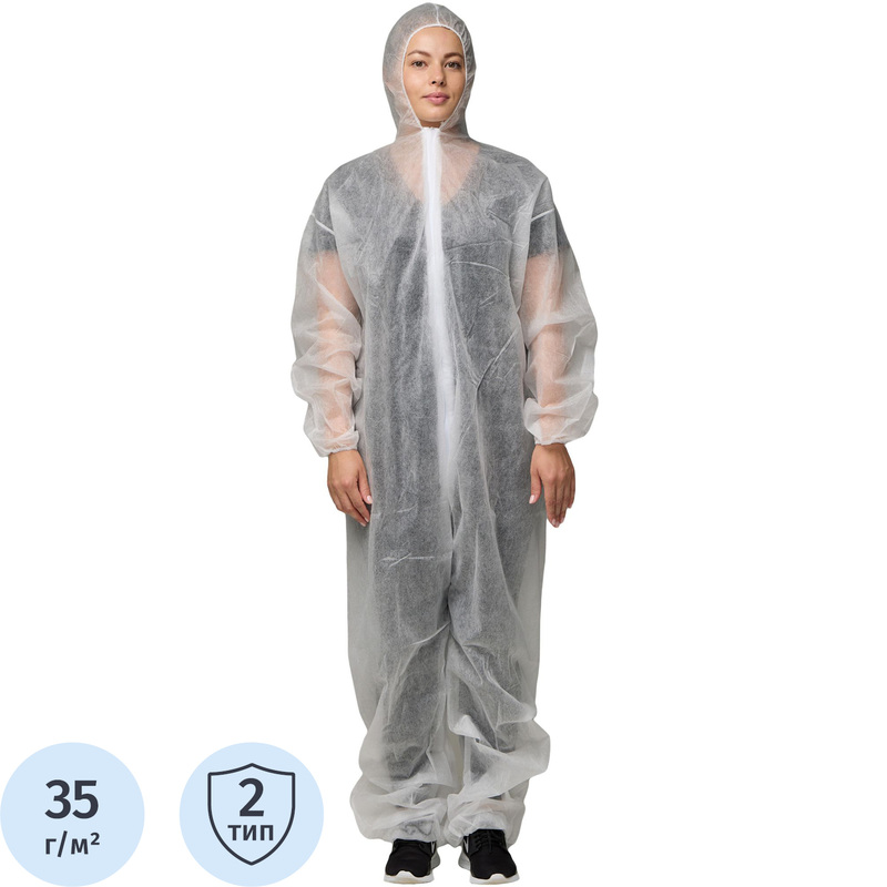 Изображение товара Каспер одноразовый комбинезон с капюшоном 35г/м² белый XXL
