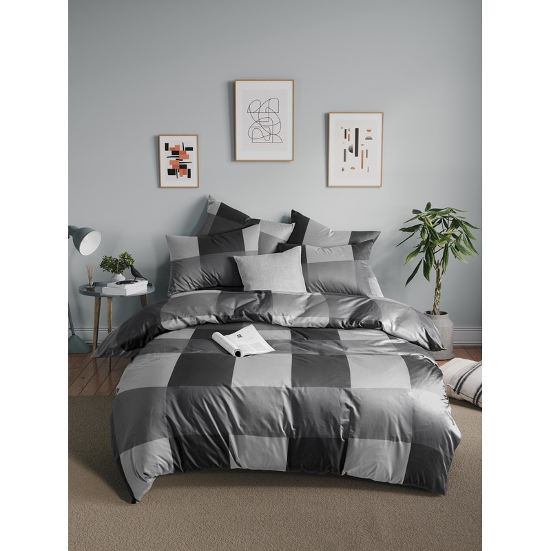Изображение товара Комплект постельного белья Guten Morgen Gray cage евро бязь 220x240 см 50x70 см 2 наволочки
