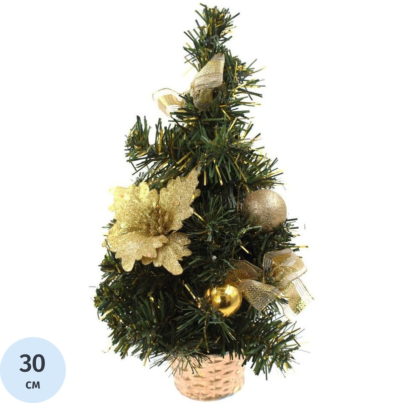 Изображение товара Елка новогодняя настольная с золотистым декором 30 см