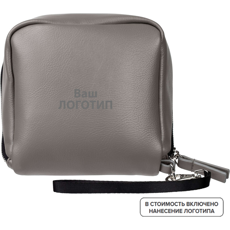 Изображение товара Косметичка Cubo из искусственной кожи серая (25 штук в упаковке) с лого