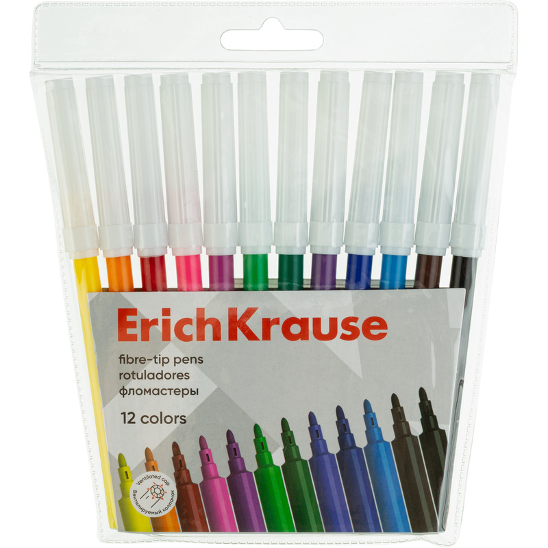 Изображение товара Фломастеры Erich Krause Basic 12 цветов с вентилируемыми колпачками для безопасного рисования