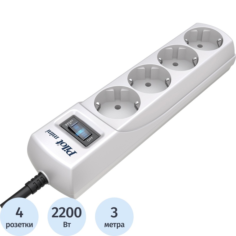 Изображение товара Сетевой фильтр ZIS Pilot mini на 4 розетки 3 метра с защитой для дома и офиса