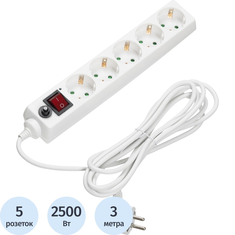 Изображение товара Сетевой фильтр BigTech CD5-3W75 5 розеток 3 метра защита от перегрузки