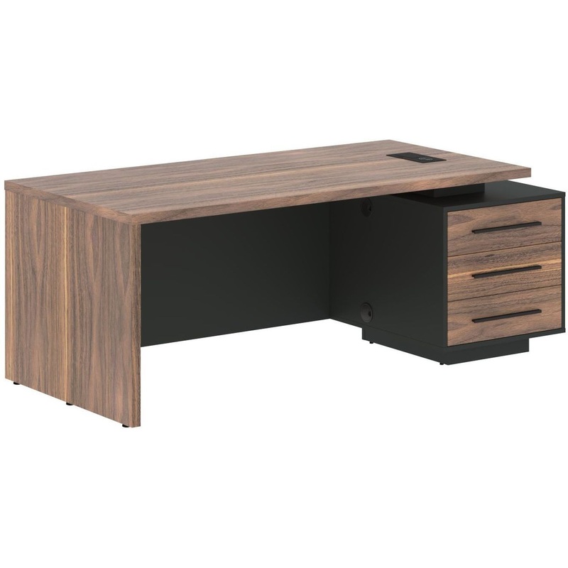 Изображение товара Стол руководителя VRCT 2090 R с тумбой, натуральный шпон, размеры 2000x900x750 мм