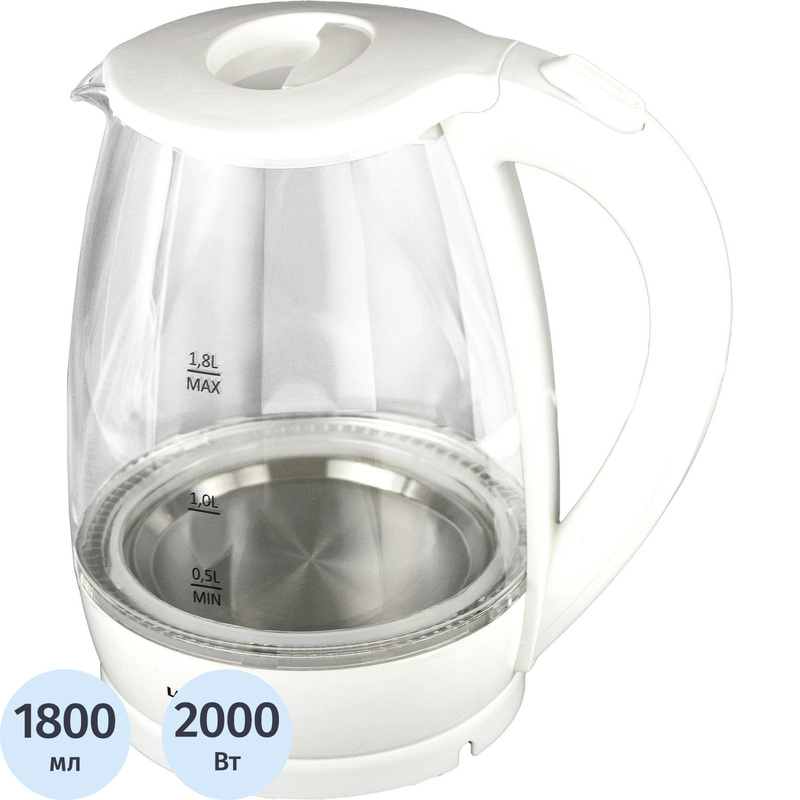 Изображение товара Электрический чайник Vepsmann VN-192 белый 1.8 л стекло автоматическое отключение