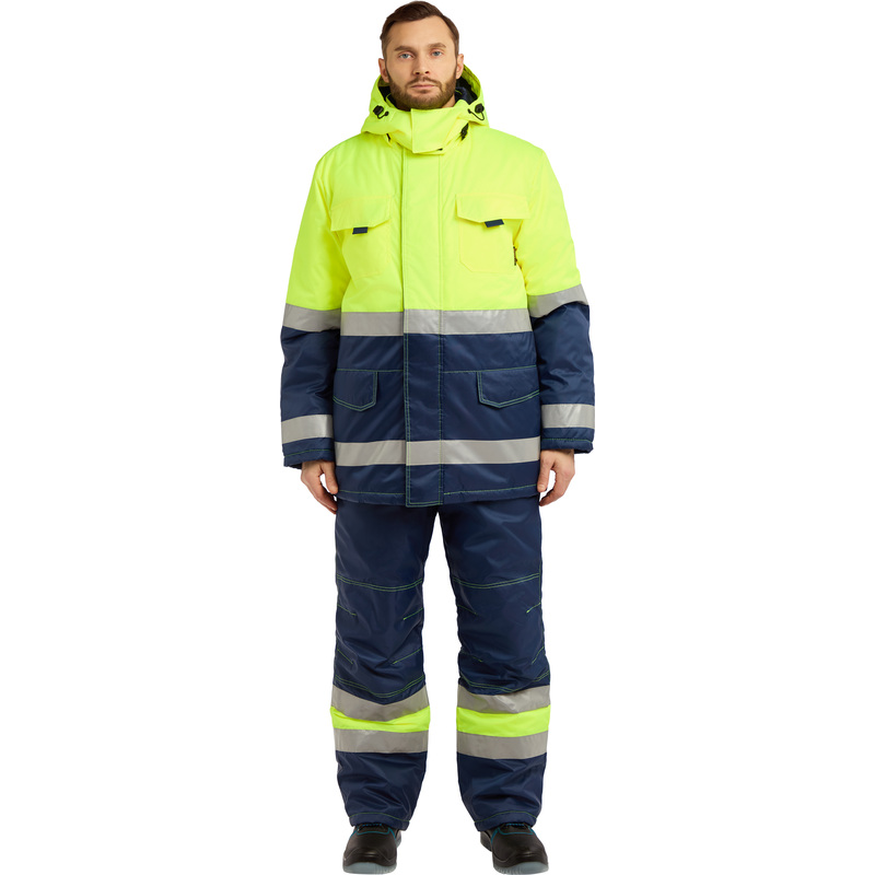 Изображение товара Зимний сигнальный костюм с полукомбинезоном Брайт синий желтый для защиты и видимости