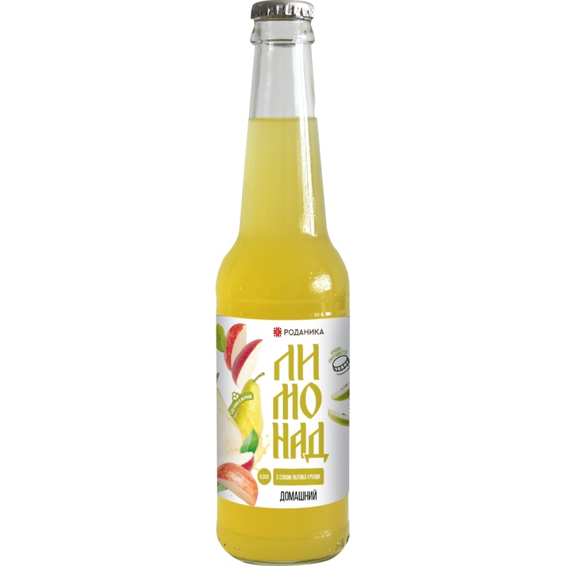 Изображение товара Лимонад газированный Роданика домашний яблоко-груша 0.33 л в стеклянной бутылке