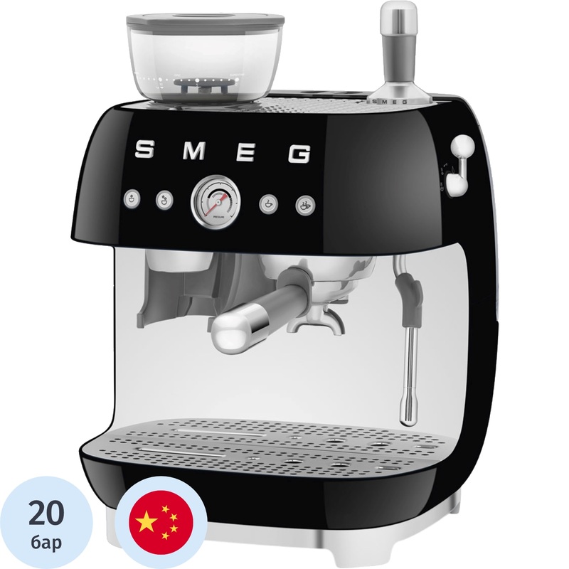 Изображение товара Кофемашина рожковая Smeg EGF03BLEU с капучинатором черная