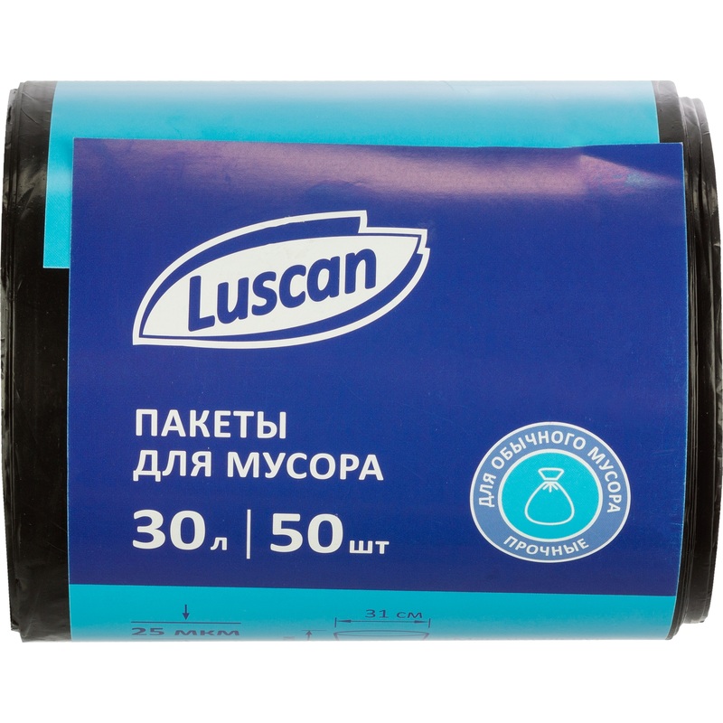 Изображение товара Мешки для мусора Luscan 30 л черные рулон 50 штук