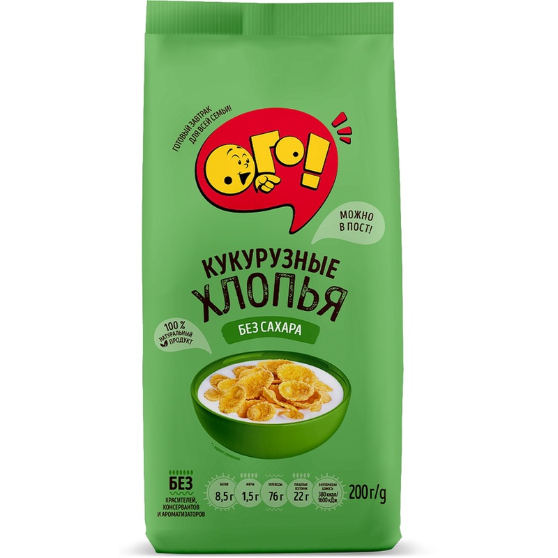 Изображение товара Хлопья Ого! кукурузные без сахара 200 г - полезный перекус