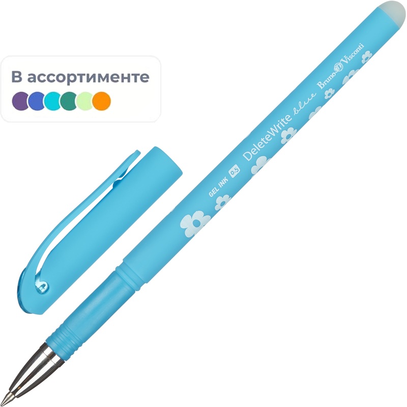 Изображение товара Ручка гелевая Bruno Visconti DeleteWrite Art Цветочки синяя 0,5 мм сменный стержень
