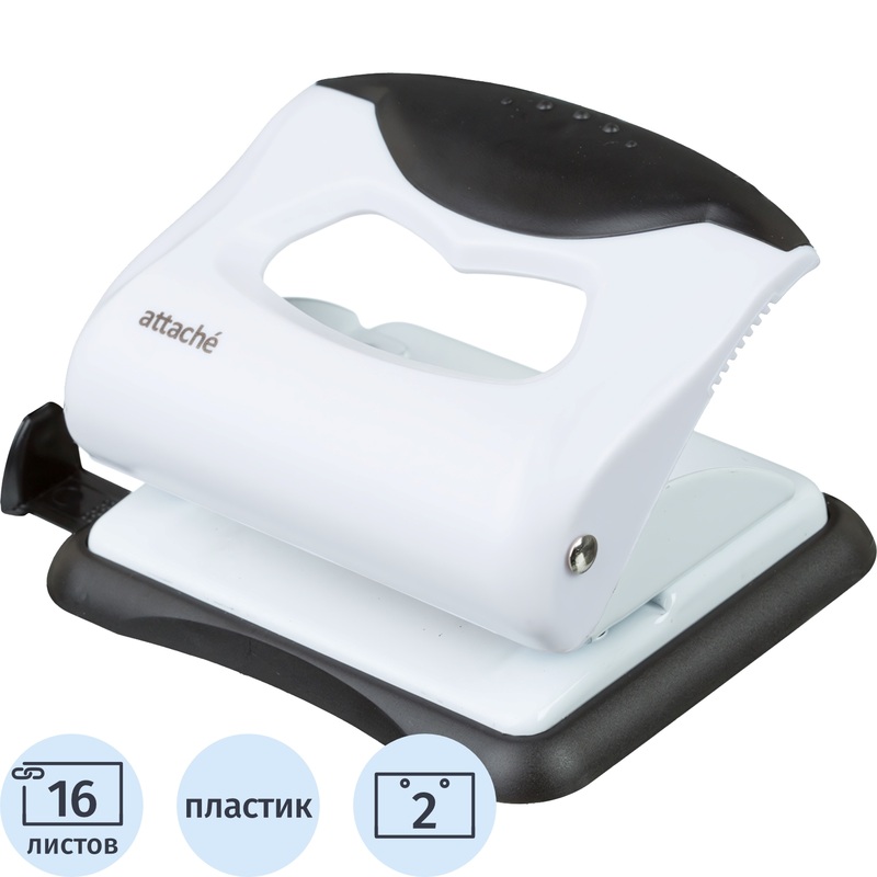 Изображение товара Дырокол Attache Master до 16 листов белый/черный с линейкой
