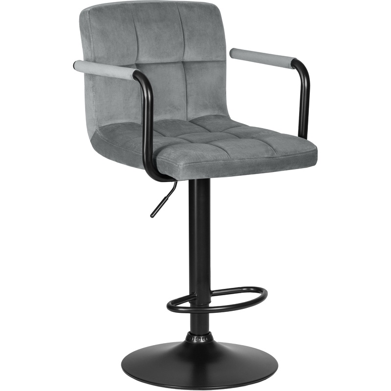 Изображение товара Современный барный стул LM-5011_BlackBase серый чёрный велюр фанера металл