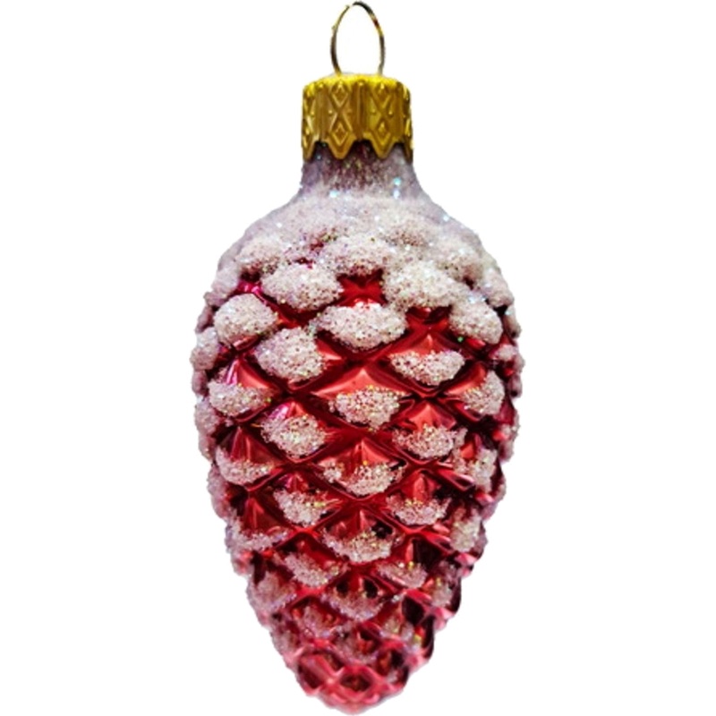 Изображение товара Ёлочная игрушка Коломеев Шишка в снегу стекло красная высота 9 см