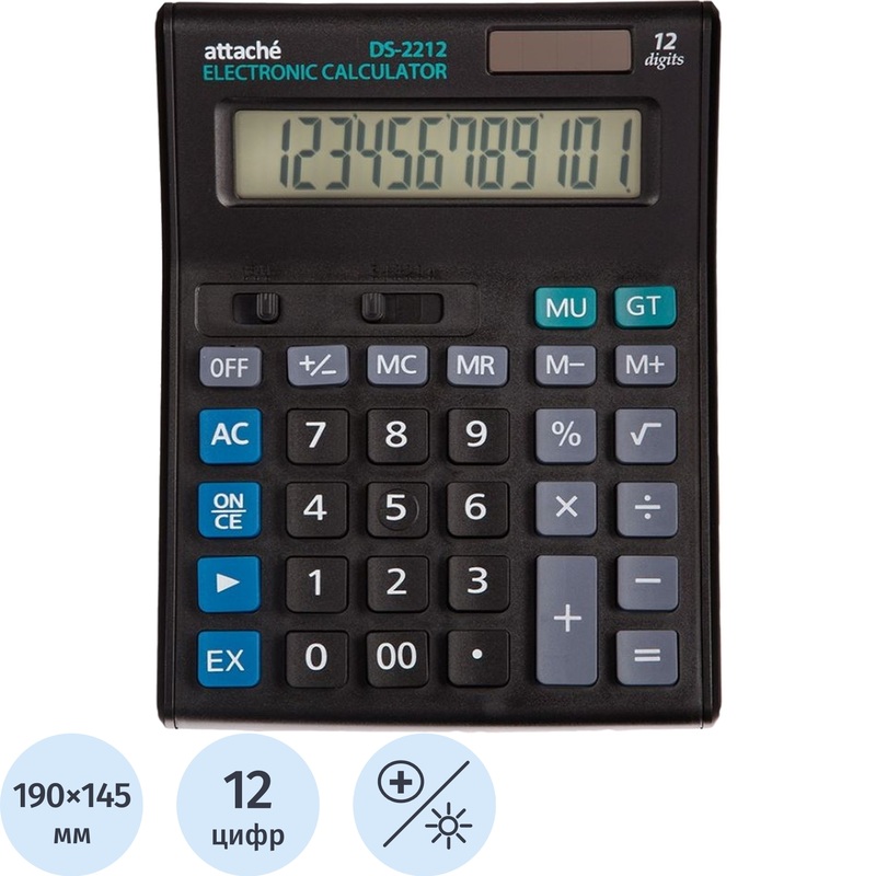 Изображение товара Калькулятор настольный Attache Economy 12-разрядный черный 190x145x45 мм