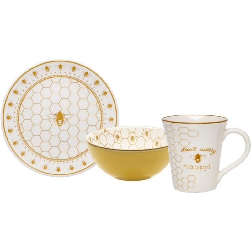 Изображение товара Набор столовой посуды на 1 персону Oxford Bee happy 3 предмета керамический белый/жёлтый (408929/CJ03-5626)