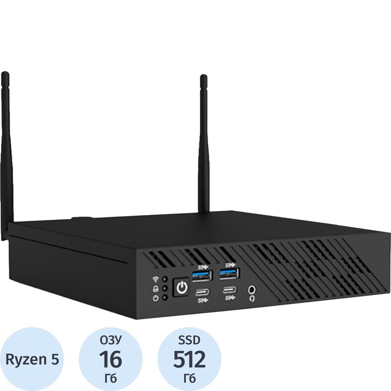 Изображение товара Неттоп Rikor USFF 102.1 Ryzen 5 5600G/DDR4 16 ГБ/SSD 512 ГБ/Windows 11 Pro (70C44248)