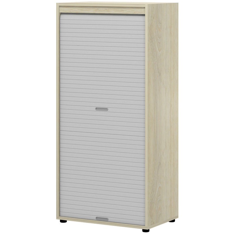 Изображение товара Современный шкаф-тумба Ринг КМ 540 из ЛДСП с регулируемыми ножками и светло-серой шторкой