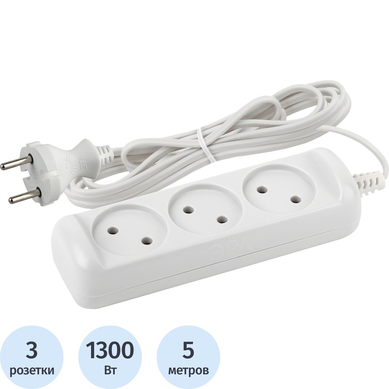 Изображение товара Удлинитель Эра UX-3-5m с 3 розетками и длиной 5 м