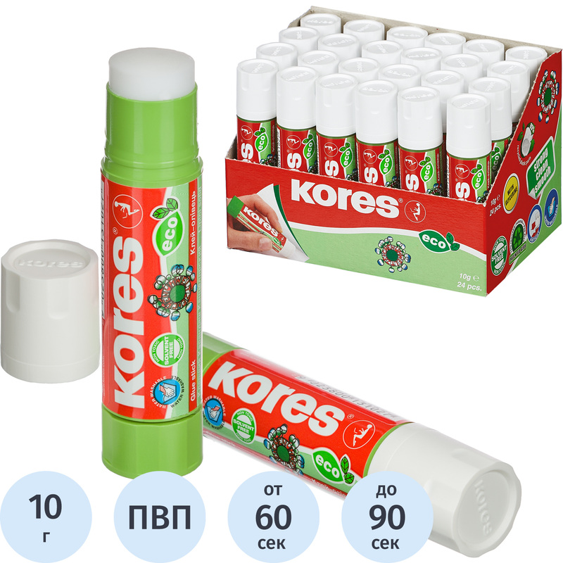 Изображение товара Клей-карандаш Kores Glue-Eco 10 г для бумаги и ткани безопасный экологичный