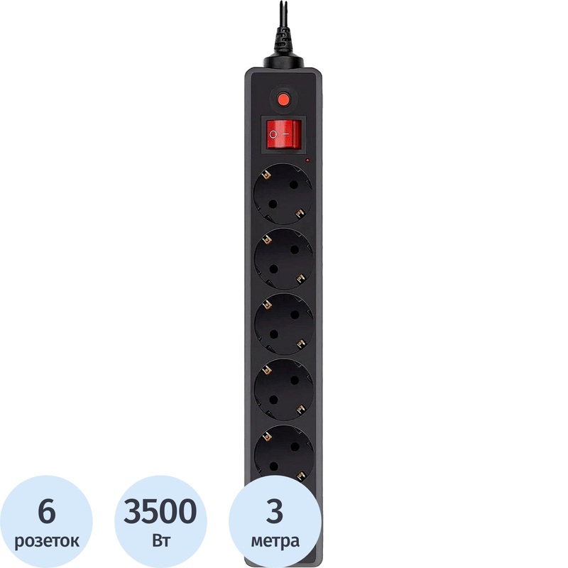 Изображение товара Сетевой фильтр Buro 600SH-16-3-B на 6 розеток 3 метра