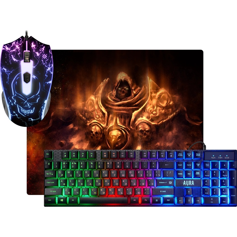 Изображение товара Комплект клавиатура и мышь Defender Aura MKP-117 2400 dpi подсветка мембранная USB Китай