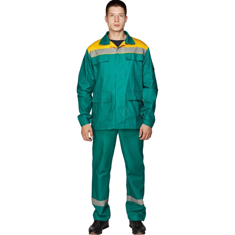 Изображение товара Костюм рабочий летний мужской л05-КБР с СОП зелёный/оранжевый (размер 112-116 (56-58), рост 170-176)