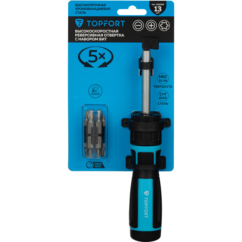 Изображение товара Отвёртка реверсивная TOPFORT с трещоткой и битами 13 предметов