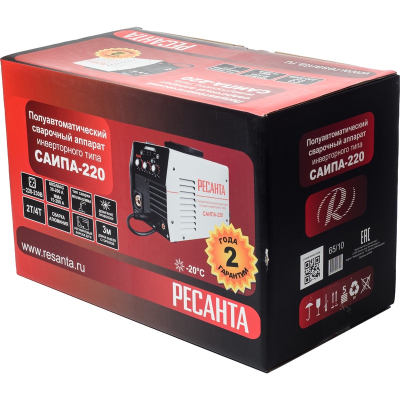 Изображение товара Сварочный инвертор Ресанта САИПА 220 (65/10) MMA MIG MAG 220 Ватт