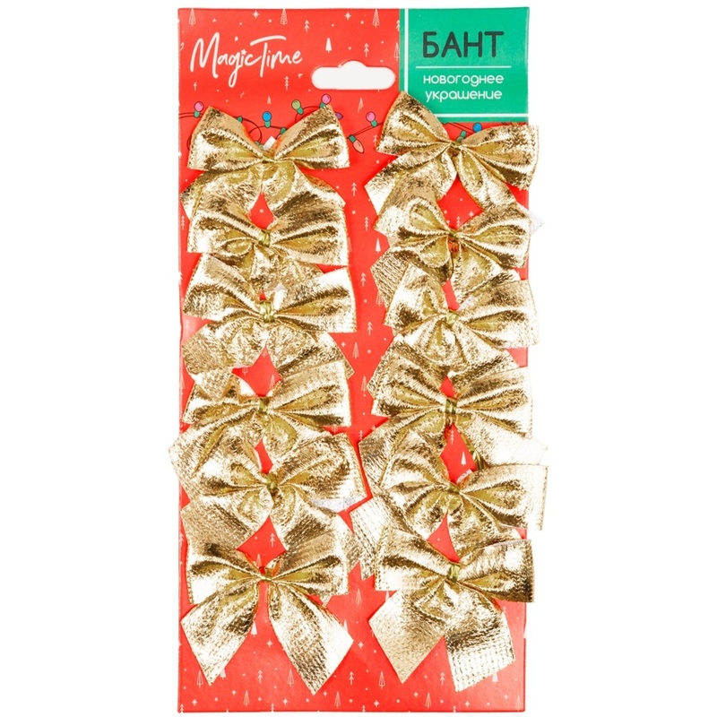Изображение товара Новогодний бантик для елки Magic Time 5 см золотистый 12 штук