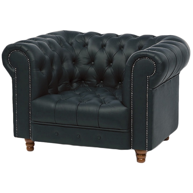 Изображение товара Кресло Chester черное из натуральной кожи с компаньоном Россия