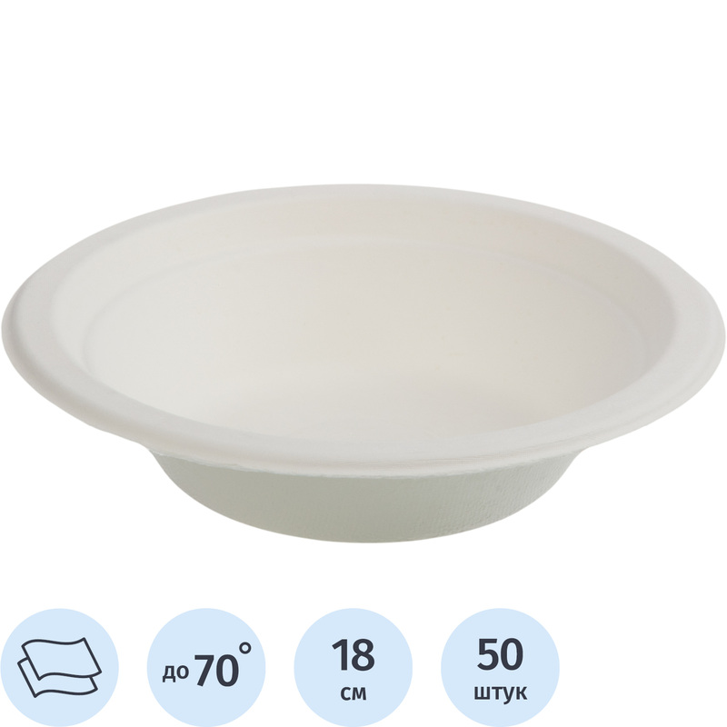 Изображение товара Тарелка одноразовая бумажная 180 мм белая 50 штук
