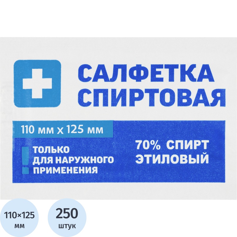 Изображение товара Салфетка антисептическая для инъекций Грани спиртовая 110x125 мм (250 штук в упаковке)