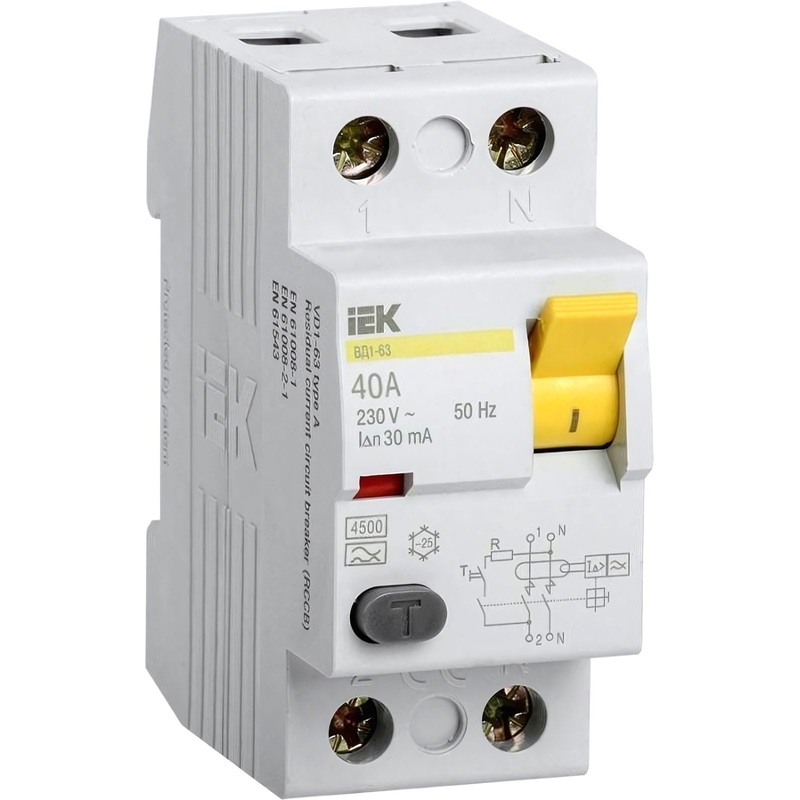 Изображение товара УЗО выключатель дифференциального тока IEK ВД1-63 2п 40А 30мА AC