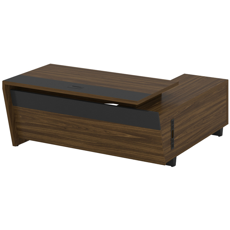 Изображение товара Стол руководителя Corner COR.SRT-18 с опорной тумбой левый (орех лоренцо/графит/графит металлический, 1800х1800х750 мм)